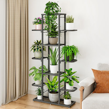 Space-Saving Metal Plant Shelf - 7-Tier Heavy-Duty Corner Stand for Indoor & Outdoor Use, Waterproof Display Rack for Living Room, Balcony, Patio - Durable Home Hardware Bracket, Dark Gray, 7 Layers