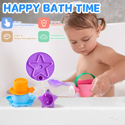 Fajiabao Baby Bath Toys for Kids Ages 1-3 Toddler Bath Toys Mold Free for 2-4 Bathtub Sand Beach Pool Water Toys for 1+ Year Old Girl Gifts 5 PCS (Color Random)