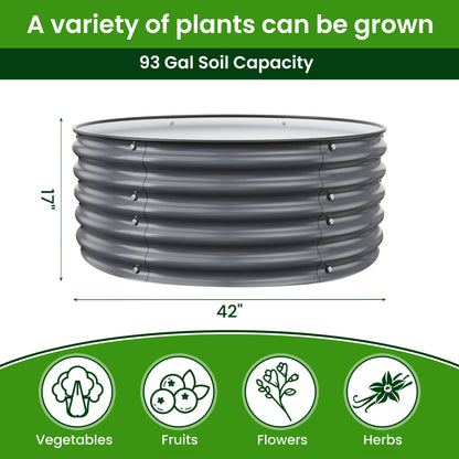 Nossta Round Raised Garden Beds, 42''x42''x17''Outdoor Galvanized Garden Planter Box for Vegetable Fruits Flower Herb (Deep Grey)