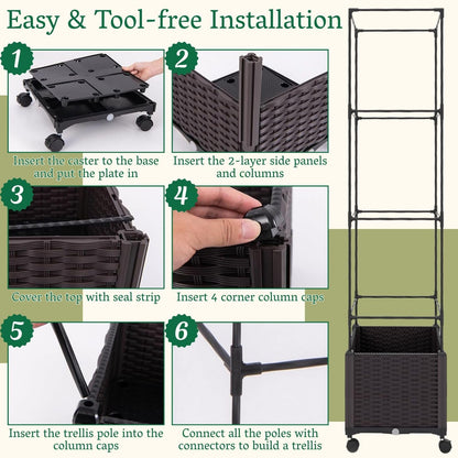 Raised Garden Bed Planter Box with Trellis | Self-Watering Tomato Planter with Wheels for Climbing Plants & Vegetable | Vertical Gardening Tomato Pot with Tomato Cage Indoor Outdoor Patio Greenhouse