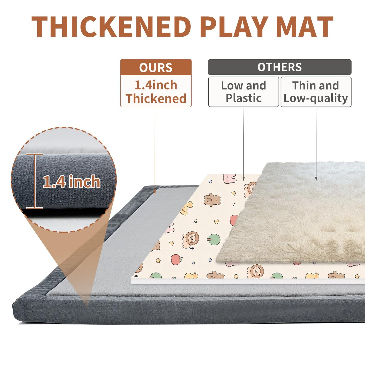 Baby Play Mat for Floor - 1.4" Thick Memory Foam Rug, 70"x59" Playpen Tummy Time Mat, Soft Velvet Nursery Rug, Large Padded Crawling Mats, Cushioned Pads for Playroom Toddlers, Infants, Yoga, Tatami