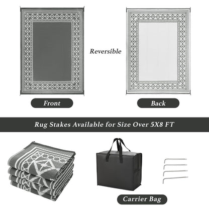 LBRO2M Waterproof Outdoor Rugs 8X10 for Patio Outdoor Plastitc Straw Rug Reversible Outdoor Border Rugs RV Rug for Deck, Pinic, Beach (8X10, Gray)