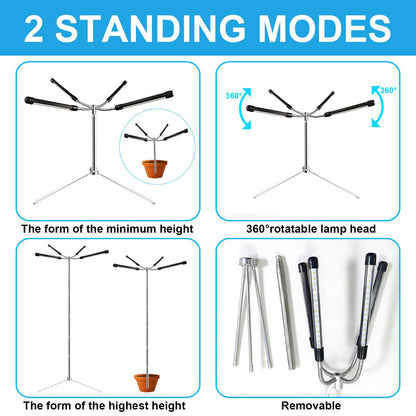 Grow Light for Indoor Plants, Full Spectrum Halo Growing lamp with Detachable Base, 15-62 Inches Height Adjustable Dsektop and Standing Plant Growing Lamps, 8/12/16H Timer, 10 Dimming, Automatic Timer
