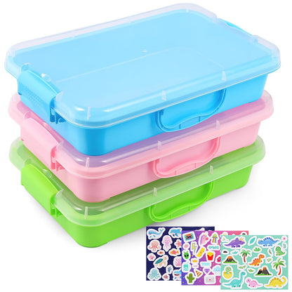FIIOEOY 3 Pcs Sensory Bin Sand Tray with Lid & 3 Stickers, Stackable Plastic Storage Containers, Portable Sandbox Toy, Organizers for Toys, Sand, Arts, Crafts (Blue, Green, Pink)