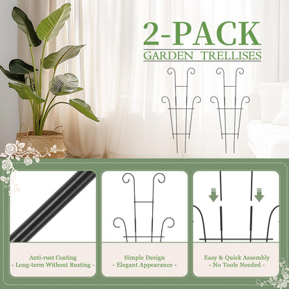 2 Pack 23.6'' Taller Plant Trellis for Climbing Plants Indoors & Outdoor, Garden Metal Trellis Plant Support for Potted Plants, Houseplants, Flowers Vine, Ivy, Pothos, Monstera