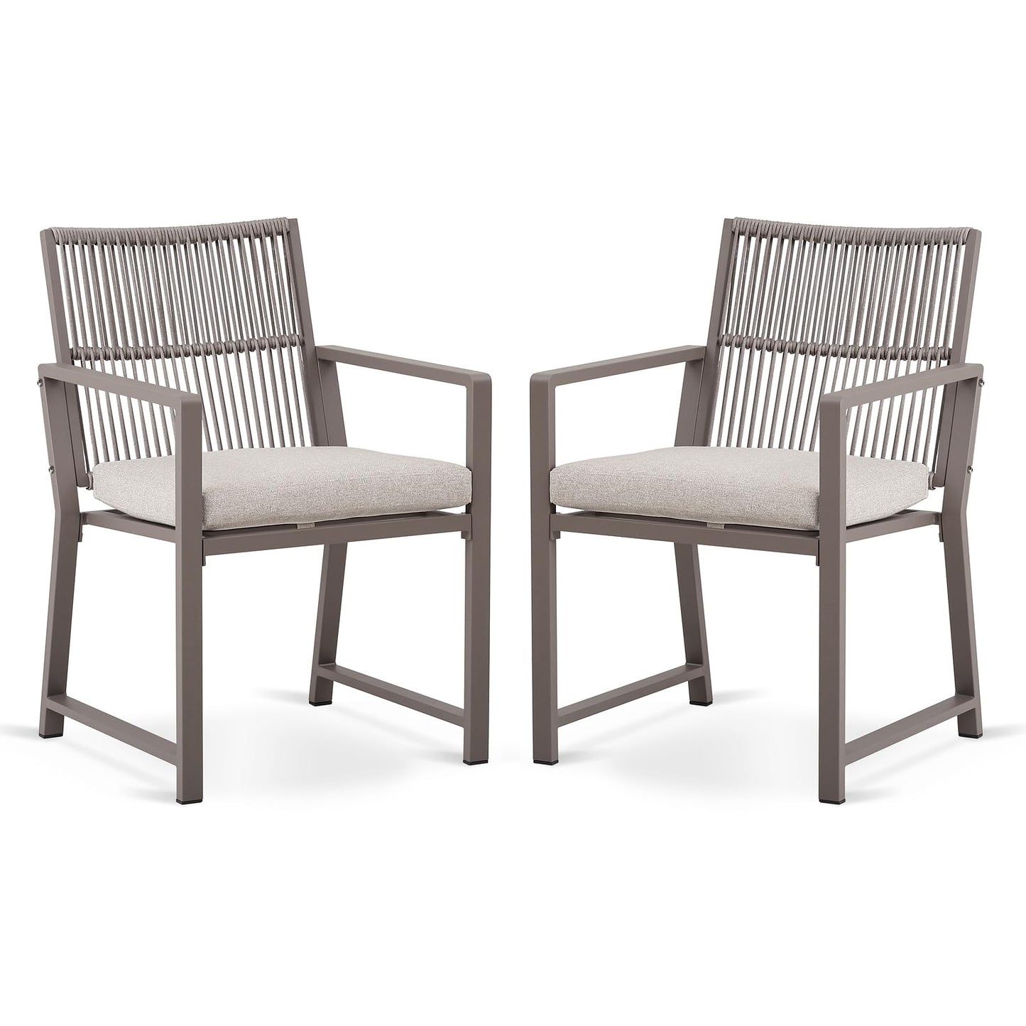 Coreporch Outdoor Patio Wicker Rattan Dining Chairs, Heavy-Duty Wrought Iron Frame Supports 400lbs, Ergonomic Backrest, Detachable Breathable Cushion, for Garden & Porch, Light Brown, Set of 2