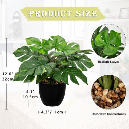 Hollyone Artificial Monstera Plant Faux Monstera Plant Potted Fake Tropical Plants in Black Pot for Indoor Outdoor Home Desk Office Garden Farmhouse Decoration