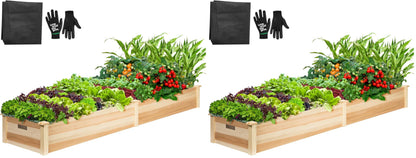 VIVOSUN 8×2Ft Wooden Raised Garden Bed, 97 x 25 x 11 Inches, Outdoor Wood Planter Box with Gloves and a Liner for Garden, Patio, Balcony, Backyard and Outdoors (Pack of 2)