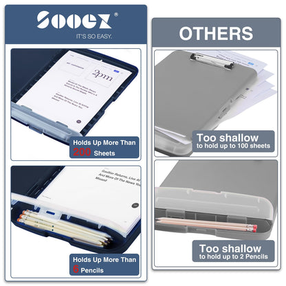 Sooez Clipboard with Storage, Clip Board 8.5 x 11 with Pen Holder, Plastic Organization Case Box for Letter Legal A4 Size Paper, Low Profile Clip, Nurses Teachers Must Haves, School & Office Supplies
