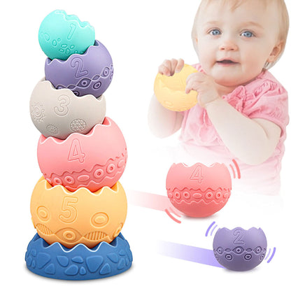 Miawow Stacking Balls Soft Toys for Babies 6 12 18 Months 1 Year Old Girls Boys - Toddlers Sensory Educational Montessori Baby Blocks - Infant Newborn Teething Learning Stacker Cups-Easter Basket