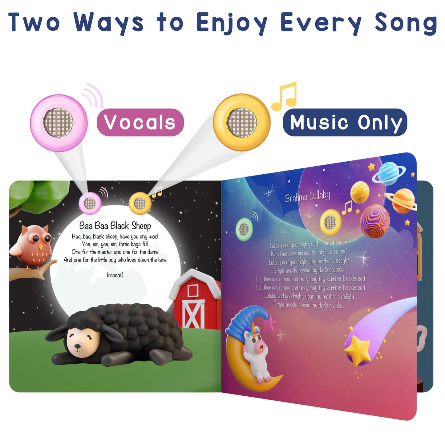 LEARNING BUGS Bedtime Songs – 13 Timeless Lullabies for Little Ones, Musical Books for Toddlers, 28-Button Music Book, Musical Toys for Toddlers 1-3