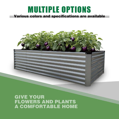 GrowHaus 8x4x2FT Galvanized Raised Garden Bed, Planter Boxes Outdoor Large Metal Garden Beds for Planting Vegetables Flowers Herbs Rectangle Silver
