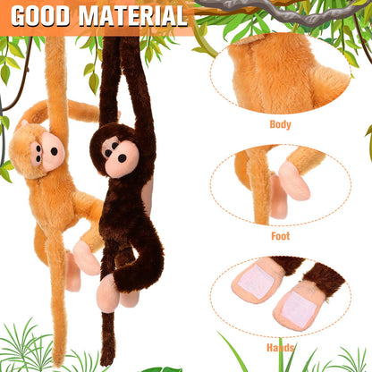 Chivao 2 Pcs Hanging Monkey Stuffed Animal, Hanging Monkey Plush with Hook and Loop Fasteners Hands Stuffed Toy for Birthday Party Favors Decorations, Brown and Khaki(28 Inch)