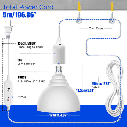 Barrina Hanging Grow Lights for Indoor Plants, 25W Full Spectrum, with Timer and 16.4FT Power Cord, Pendant Plant Lights for Indoor Growing, Large Tall Plant, Garden, Flowers, Greenhouse