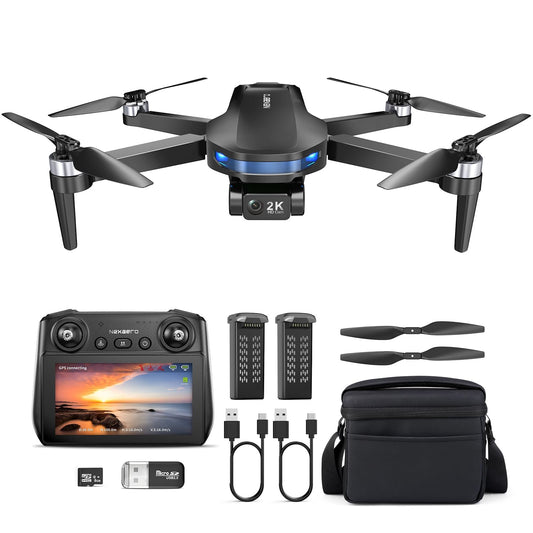 GPS Drone with EIS 2K Camera for Adults, 7.22 inch Screen on Remote Controller, 64 Mins Flight, Long Range Transmission, 3 Speed Adjustable, Follow Me, AI Track, AI Night Shot, Auto Return, Lightweight and Foldable RC Drones for Beginner Toy Gifts, Under