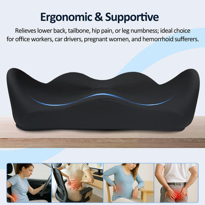 EaseDrives X Large Memory Foam Seat Cushions for Office Chairs, Long Sitting Pressure Relief Ergonomic Office Chair Cushion for Butt Coccyx Tailbone Sciatica, Car Seat Booster for Height (Black)