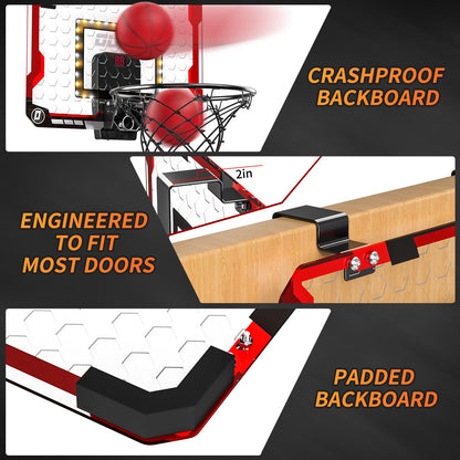 TEMI Basketball Hoop Indoor, LED Light Mini Basketball Hoop with 4 Balls & Electronic Scoreboard, Over the Door Basketball Hoop, Basketball Gifts for 5 6 7 8 9 10 11 12 Year Old Boys Girls Kids Teen