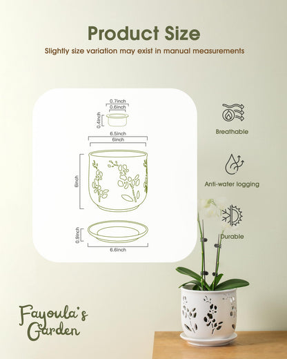 Fayoula Orchid Pot, 6.5 inch Large Orchid Pots with Holes for Healthy Growth and Easy Repotting, Premium Ceramic Orchid Planter for Indoor and Outdoor Use, (Note : Plant Not Included)