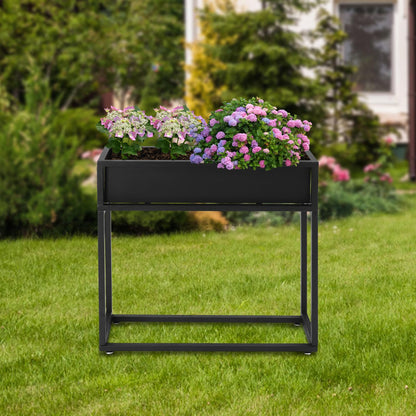 SanyingYZ Metal Tall Rectangular Planter,28" H/14 H Black Outdoor Planter Box with Drainage Holes and Adjustable Balancing Feet for Plants, Flowers, Gardens (28" H)