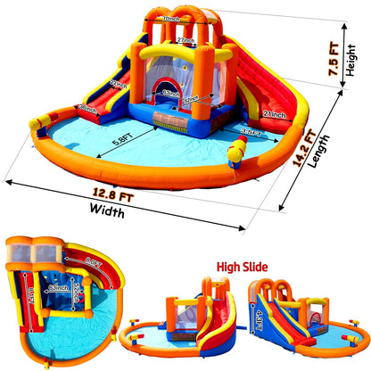 HuaKastro [Upgraded Version] Bounce House Water Slide Combo for Big Kids 8-12, Water Bounce House with Dual Long Slides & Big Splash Pool, Backyard Water Park for Kids 3-12
