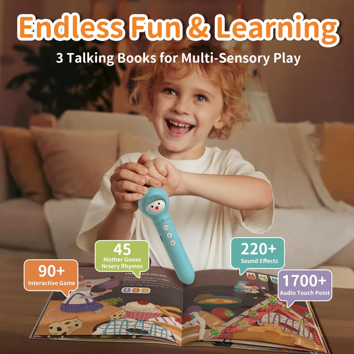 alilo Talking Pen Books Sets for Toddlers 3-6, Kids Learning Electronic Toys, Autism Sensory Games, Early Educational Gifts for Boys Girls(4GB Storage)