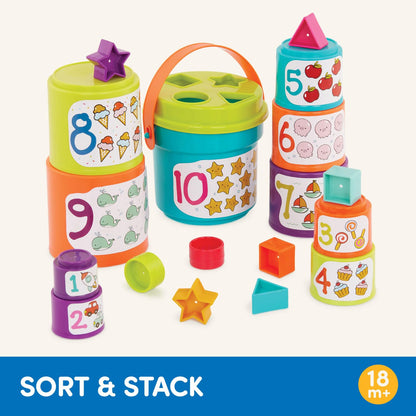 Battat – Nesting Sorter Set – 19 Pieces Stacking Bucket Sort Set – 10 Cups & 8 Shapes – Educational & Dexterity Toys – 18+ Months – Sort & Stack