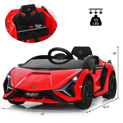 INFANS 12V Licensed Lamborghini Sian Kids Ride On Car with Parent Remote Control, Spring Suspension, MP3 Player, Electric Toy Roadster Carbon Fiber Textured for Toddler (Red)