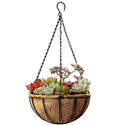 Kingbuy 8" Metal Hanging Plant Baskets with Coconut Liner (1 Pack) - Farmhouse Wire Planters Flower Pots for Plants Ferns Indoor Outdoor Balcony Patio Garden Decoration