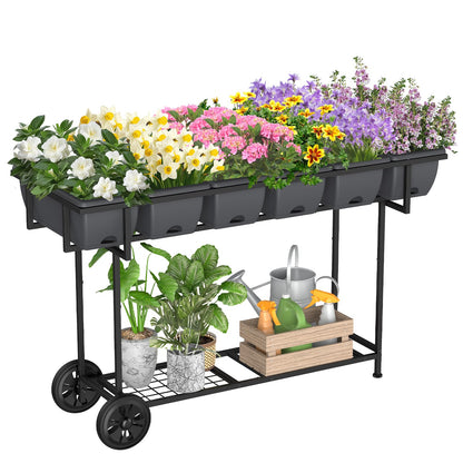 YBING Raised Garden Bed with Wheels Outdoor Elevated Planter Box Stand 6 Pocket Raised Flower Bed with Legs and Storage Shelf Herb Garden Planter for Patio 30" Tall, Dark Grey