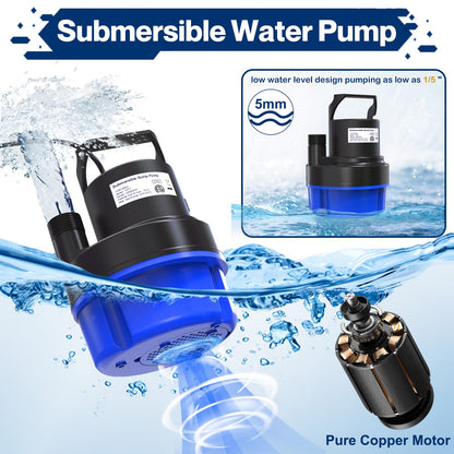AgiiMan 1/2HP Submersible Water Pump, 2200GPH Portable Sump Pump for Pool Draining, Pool Cover Pump with 25FT Power Cord for Basements, Pool, Fountains, Hot Tub, Garden, SkyBlue