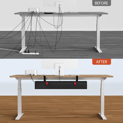 Univivi No Drill Under Desk Cable Management Tray, 36" Cord Organizer for Table, Clamp/Screw Mount Desk Cable Management, Premium Fabric Cable Management Tray for Office, Home