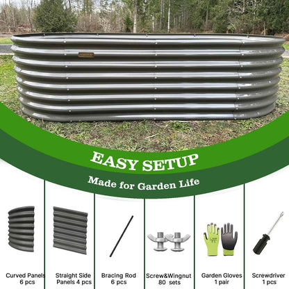 A ANLEOLIFE 6X3X2 ft Galvanized Raised Garden Beds Outdoor, Oval Large Metal Deep Root Planter Box for Planting Vegetables Flowers Herb, Anti-Rust & Easy-Setup, Quartz Grey