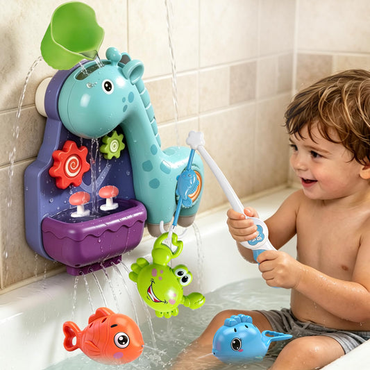 Uermis Baby Bath Toys for Toddlers Ages 18+ Months, Cute Giraffe Interactive Toddler Bathtub Toys with Fishing Pole and Water Spraying Animals, Ideal Baby Bath Time Gift for Boys Girls