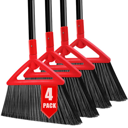 PUTNATRUE Heavy Duty Broom of Outdoor and Indoor, 4 Packs Upgraded Commercial Angle Brooms, Perfect Red Broom of House,Kitchen, Garage, Courtyard, Concrete