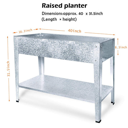FOYUEE Galvanized Raised Garden Bed for Vegetables Elevated Planter Box with Legs Outdoor Patio Apartment Herb Container Metal