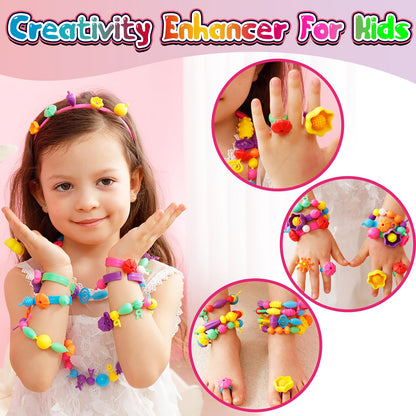 FUNZBO 520+ Snap Pop Beads - Jewelry Making Kit, Arts and Crafts for Kids Ages 4-8, Toys for 3 4 5 6 Years Old Girls Birthday Gifts Ideas, Bracelet Necklace Ring Set for Little Girls