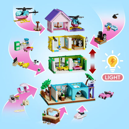 Beach House Building Set with Light, NO Compatible with Lego Friend House for Girls Age 8-12, 1346PCS Mini Bricks Seaside Villa, Creative Holiday Cottage Building Kits, for Girl 8-14