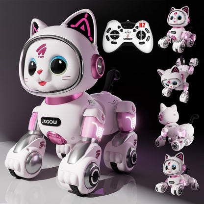 Aprilwolf RC Stunt Robot Cat Toys for Ages 8-13 with LED & Sounds, Rechargeable Interactive Remote Control Pet Puppy for 8+ Year Old Kids Girls Boys Birthday Gift, Dancing, Walking & Touch Sensing
