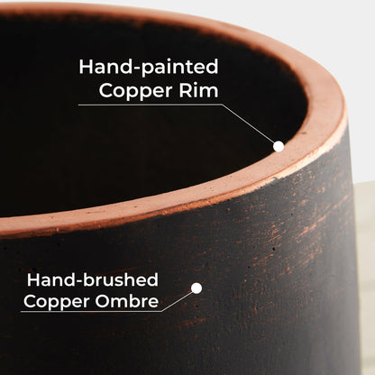 Wallowa 17.7"+13.3"+9.5" Dia Round Concrete Planter Set of 3, Large Outdoor Planter, Black with Gold Rim, Flower Pots with Drainage Holes for Garden, Patio, Home, Office