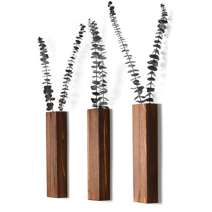 Sawoake Wooden Wall Planter Set of 3 - Modern Home Decor for Living Room, Bedroom, Bathroom - Walnut Finish Planter for Dried Flowers, Faux Greenery, Indoor Plants