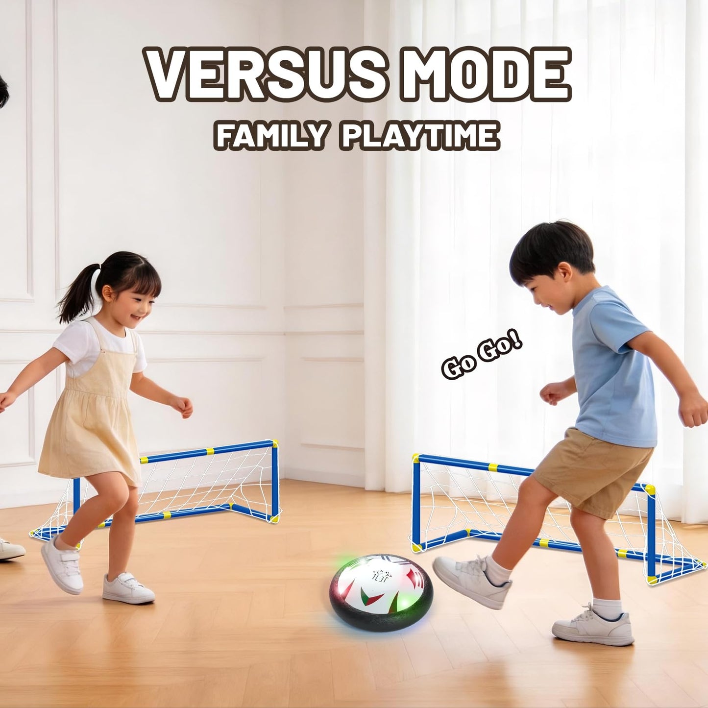 BIGSENYAO Hover Soccer Ball Toys with Rechargeable Batteries & Two Football Goal Sets, Kids Air Floating Soccer Toy with Foam Bumper & LED Lights, Birthday, Cool Indoor Games for Boy & Girl