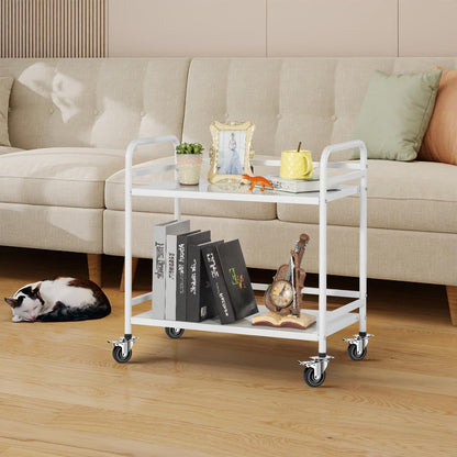 HDANI 2 Tier Under Desk Printer Stand with Storage,Microwave Storage Rack,Metal Rolling Printer Cart with Wheels for Home Office,Utility Storage Cart and Stand,White