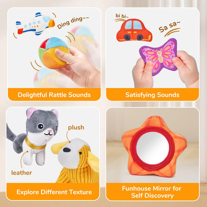 JoyCat Baby Toys - Mystery Soft Box with 10 Sensory Objects + Silicone Alphabet Magnetic Letters, 26 Uppercase ABC Fridge Magnets for Toddlers & Kids