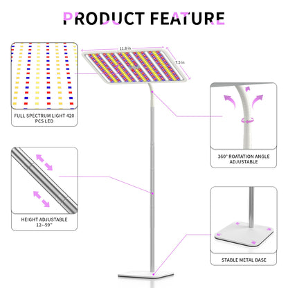 BESTVA 48W Grow Lights for Indoor Plants with Stand, Full Spectrum LED Plant Light for Indoor Plants,12-59 Inches Height Adjustable Growing Lamp with Auto On/Off Timer 4H/8H/12H, 4 Dimmable Brightness