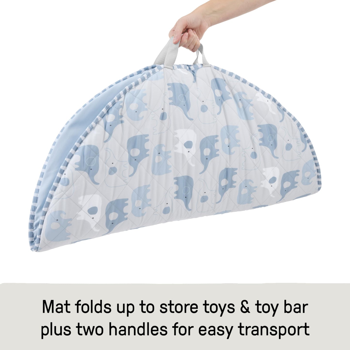 Ingenuity Cozy Spot Reversible Duvet Baby Play Gym & Play Mat with Wooden Toy bar - Elephant March (Neutral Safari), Newborn and up