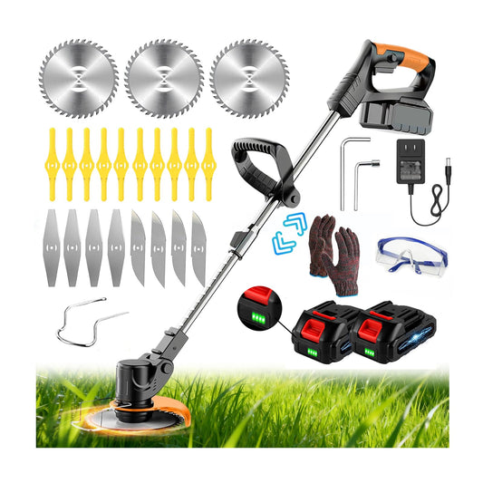 Electric Cordless Weed Wacker, 21V Electric Weed Eater with Battery Charger, 3 in 1 Grass Trimmer with 4 Types Blade, Lightweight Adjustable Design for Lawn, Yard