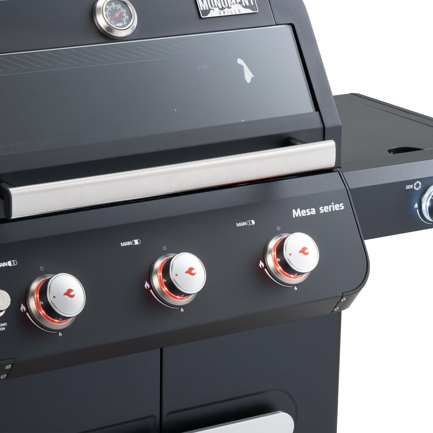 Monument Grills 3+1 Outdoor Barbecue Stainless Steel Propane Gas Grill, 3 Burners & 1 Side Burner 48,000 BTU Patio Garden Grill with Knob Controls, Mesa325, Black