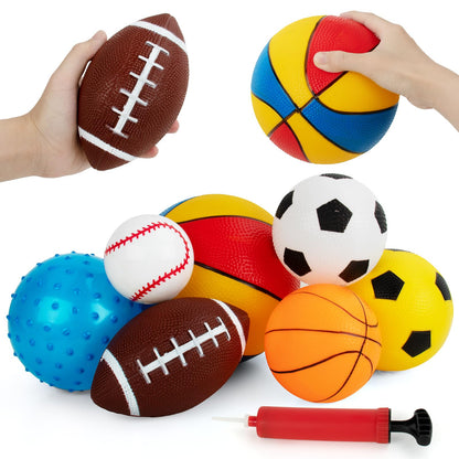 Balls for Toddlers 1-3,Toddler Sports Toys,Set of 7 Kids Ball Soft Foam Baby Sports Balls- Soccer Ball Basketball Baseball Rugby Bounce Ball Playground Indoor Outdoor Toys Gifts,with Free Bump/Bag