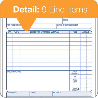 Adams Repair Order Book, 3-Part Carbonless, White/White/White, 5-9/16 x 8-7/16 Inches, 50 Sets (T5084)