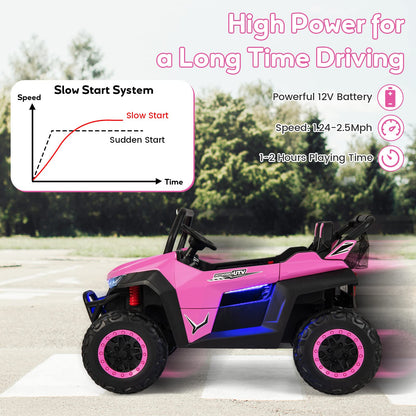 HONEY JOY Pink 2 Seater Ride On Car, 12V Battery Powered Ride On Truck w/Remote Control, Spring Suspension, High/Low Speed, Storage, Music, USB, Ambience Lights, Electric Vehicle UTV for Kids (Pink)